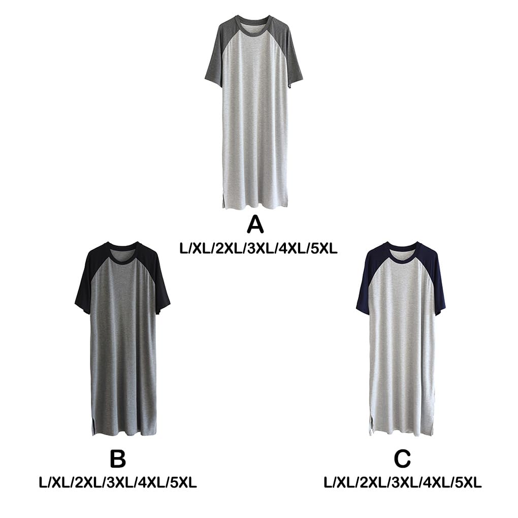 Herren-Nachthemd, Raglan-Nachtwäsche, leicht, kurzärmelig, Pyjama, zweifarbig, Hautfreundliches Nachthemd, Schwarz/Dunkelgrau, 3 Stück, 3er-Set (Schwarz/Dunkelgrau, Größe 3XL), 8