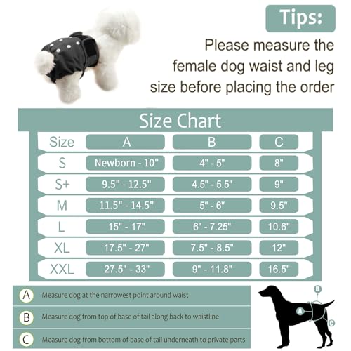 Image of Washable Female Dog Diapers 5 Pack - Doggie Reusable Small Medium Large Dog Diapers for Doggy Puppy Female in Period - Highly Absorbent Dog Heat Panties,S Plus,Black