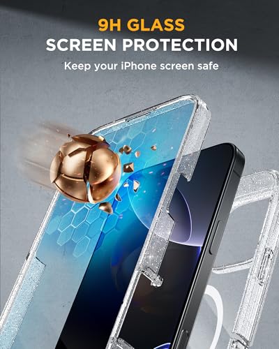 Image of Miracase for iPhone 16 Pro Max Case 6.9'', [Bubble Free] Full-Body Bumper Phone case with Built-in Full Glass Screen &Lens Protector,Compatible with MagSafe,Drop Proof 16 Pro Max Cover,Clear Glitter
