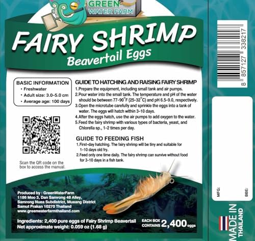 GREEN WATER FARM Fairy Shrimp Beavertail Eggs Live Fish Food for Hatching and Culture Suitable for Feed Betta Fish