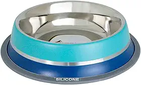 Comedouro Inox com Anel Silicone GermanHart Dual Azul G 950ml GermanHart para Cães, G, Azul