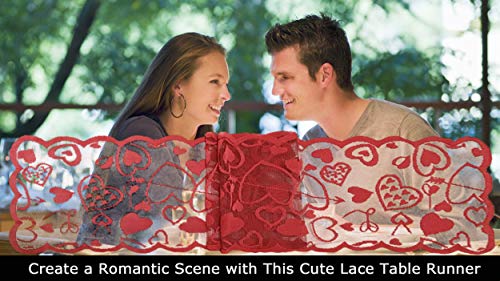 Valentines Table Runner 72 Inch - Love Heart Red Lace Table Runners - Romantic Table Decorations For Wedding, Proposal, Special Night, Candlelight Dinner, Anniversary, Engagement, Valentines Day #TOP6