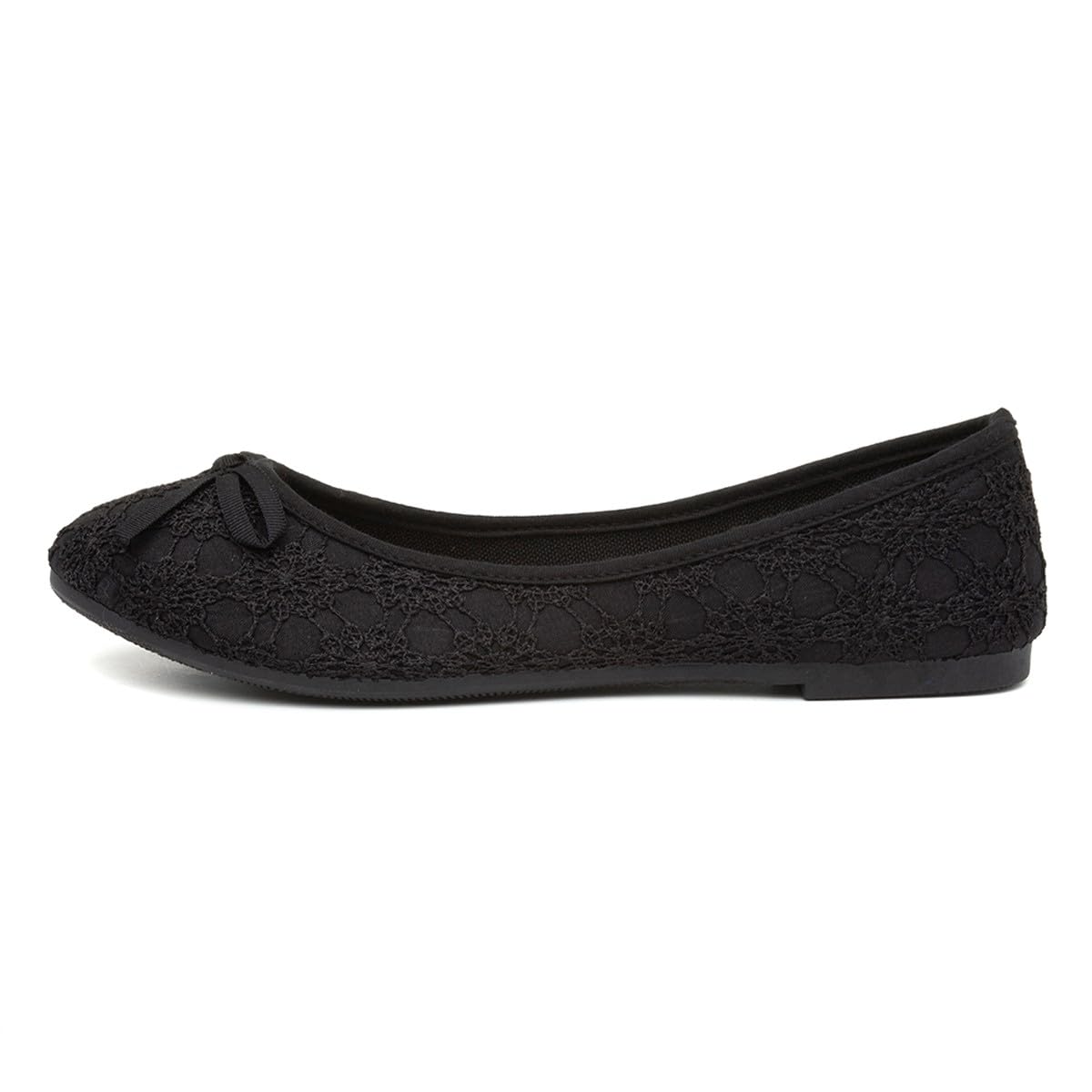 Womens Black Lace Slip On Ballerina