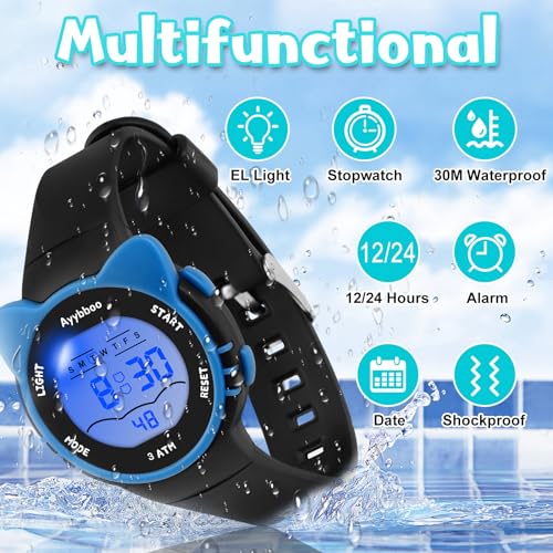Image of Kids Digital Watches for Girls Boys, 7 Color Lights Waterproof Cute Wristwatches for Kids with Alarm Stopwatch, Great Present for Girls Boys Ages 5-13