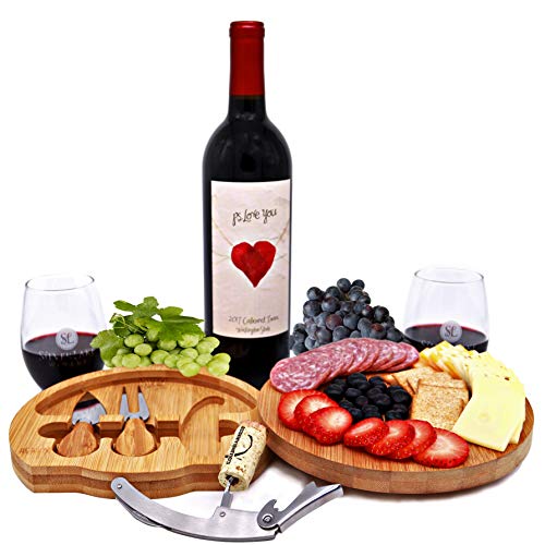 Cheese Board Set 7.5 With Wine opener and Cutlery Including 2 Stainless Steel Serving Utensils Perfect Charcuterie Board and Serving Tray for Entertaining-picnic or Gift Giving. (tan)
