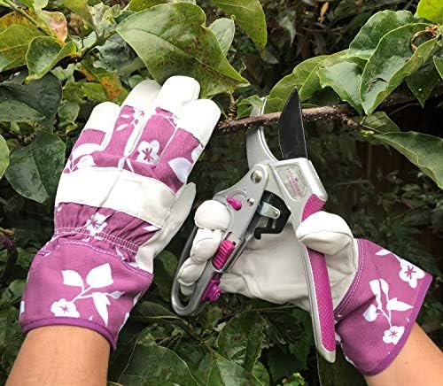Petal Power Ladies Leather Gardening Gloves One Pair  Thorn Proof Breathable Women's Garden Gloves  (Small, Purple)