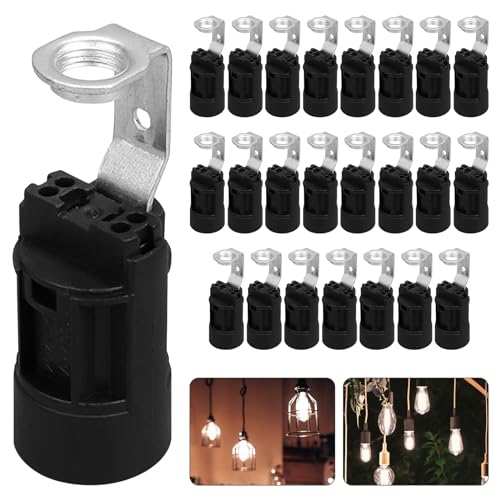 24 Piezas Casquillo E14, E14 Casquillo con Rosca Ajustable, Termoplástico para Lámparas de Vela y Lámparas de Mesa, Negro