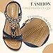 Littleplum Womens Sandals Arch Support Bohemian T-Strap Flower Rhinestone Sandals Women's Non Slip Summer Beach Flat Sandals Blue Size 10