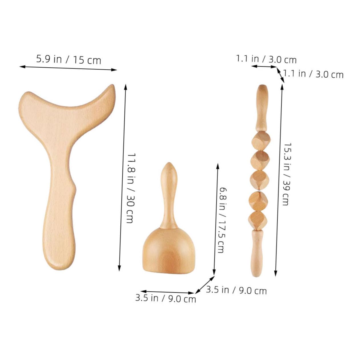 Juego de Herramientas de Masaje de Madera Khaki, 1 Set para Uso Diario | Incluye Tabla, Rodillo y Copa, Diseño Portátil de Peso Ligero, Pensado para Adultos