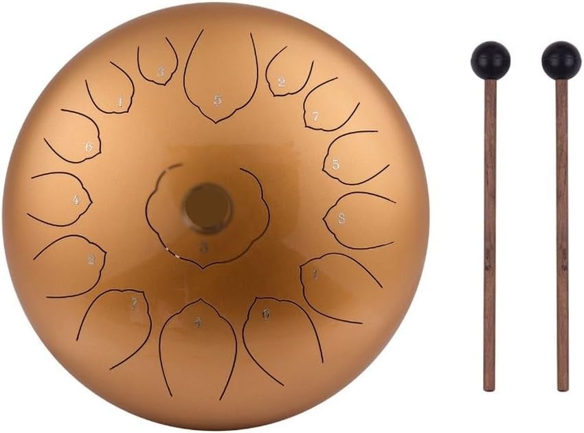 14 Inch Mini 15 Tone Steel Drum Tongue Percussion Instrument Tambourine with Drumsticks for Music