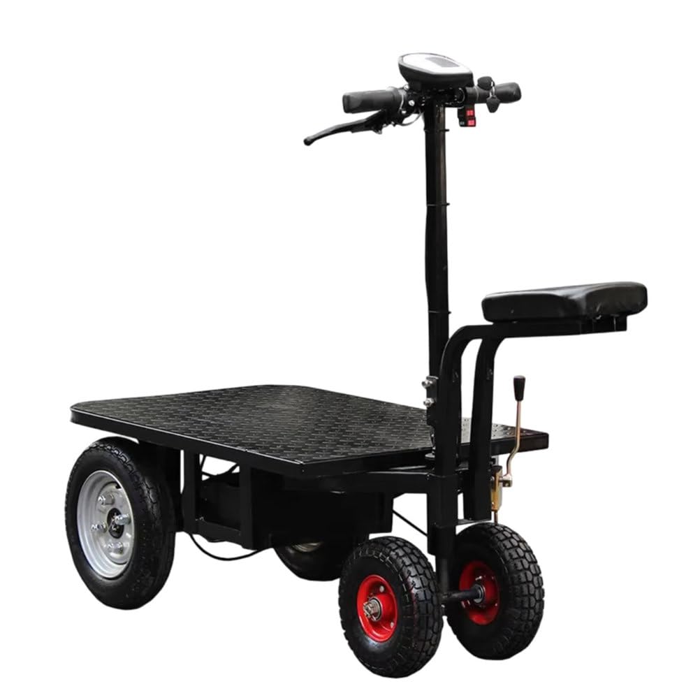 Carrello elettrico per camion con piattaforma, carrello mobile resistente con ruote e sedile per trasporto bagagli e carichi, design piatto per un facile carico e manovrabilità