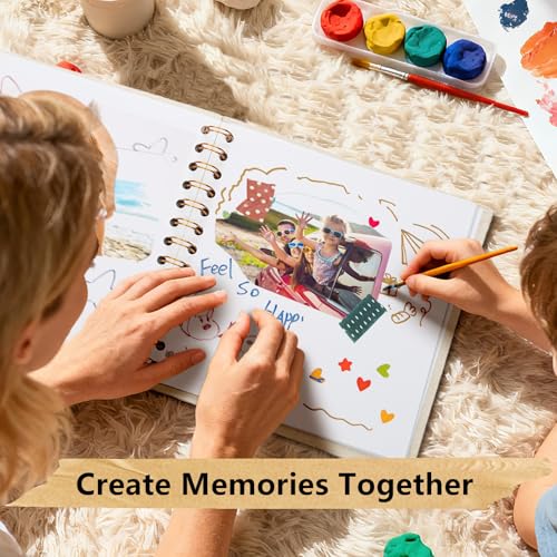 Hiwhy Fotoalbum zum Selbstgestalten 20,5x20,5 cm Scrapbook Fotobuch mit 40 Weißen Seiten, Erinnerungsbuch für Hochzeit, Geburtstag, Jahrestag, Baby, Beige