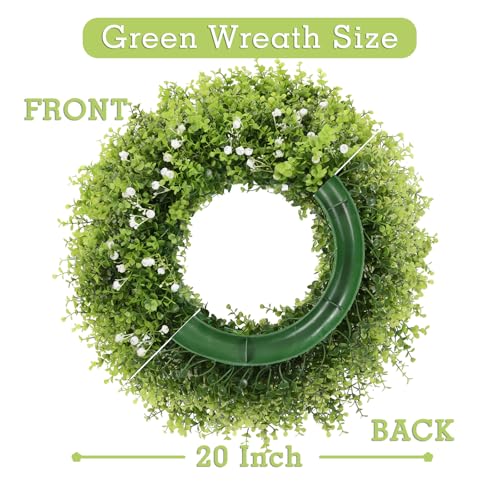 U'Artlines 20 Inch Boxwood Wreaths for Front Door, Spring Summer Wreath with White Flowers, Large Faux Greenery Wreath for Wall Window Porch All Seasons Outdoor Decor — view 2