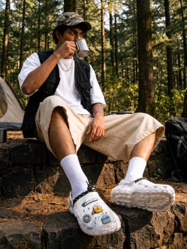 Image of Bacca Bucci x Discovery Camping Hero EVA Slides for Men, Marble Finish Clogs with Charms, Cushioned Lightweight Slip-On Sandals with Heel Strap