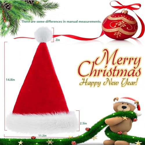 Image of BSVI Christmas Hat, Santa Hat for Adult /Kids /Baby Red Velvet Double Extra Thicken Unisex Xmas Hats for New Year Holiday Party