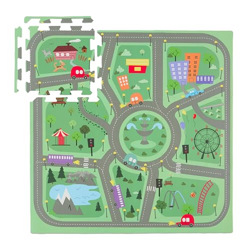 Relaxdays Puzzlematte, 21tlg. Baby Spielmatte, Stadt-Motiv mit Straßen,...