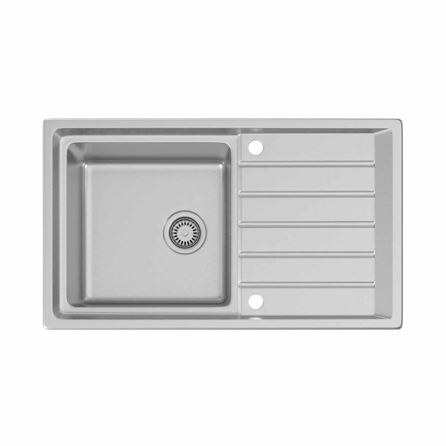 Lussena® 863 x 503mm Stainless Steel Kitchen Sink Single One 1.0 Bowl Inset Drop in Installation, Right Hand Drainer, 18/8 Grade Steel Sinks, Free Basket Strainer Waste