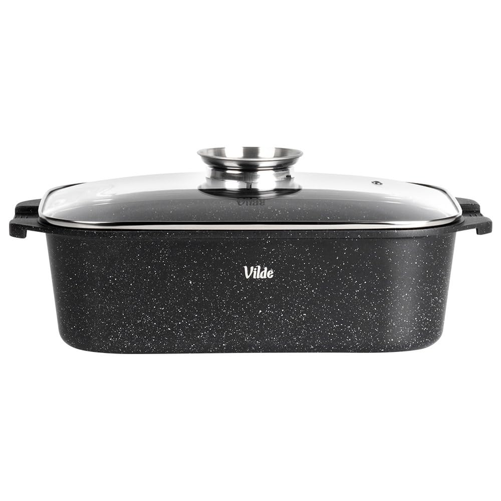 Vilde Sartén de granito con tapa, 41 x 26 x 16 cm, 7,5 L | con parrilla, revestimiento de granito, para inducción de gas y horno eléctrico