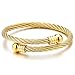 COOLSTEELANDBEYOND Elastic Adjustable Gold Color Stainless Steel Twisted Cable Open Cuff Bangle Bracelet for Men Women