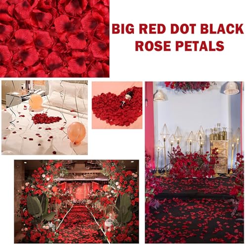 Image of 300PCS Fake Rose Petals for Romantic Night Romantic Festive Atmosphere Creation for Marriage Proposa Wedding Valentine's Day Decoration Party Activities (Red-Black)