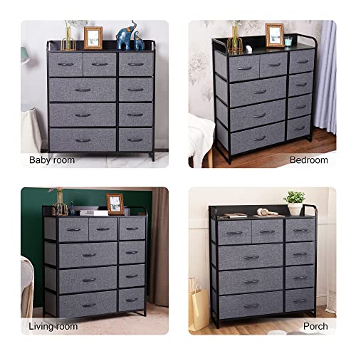 Lyncohome Fabric Dresser For Bedroom, 9 Drawer Dresser Chest Of Drawers, Tall Storage Organizer Dresser For Closet Hallway Living Room Nursery, Gray #TOP3