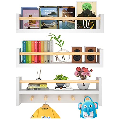 Troakaoi Book Floating Shelves Set Of 3, 24 Inch Wall Mount Book Shelf For Storage, Nursery Wall Book Shelves For Kids Room, Bedroom Living Room Bathroom Kitchen Office, White-Natural #TOP11