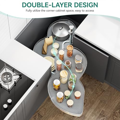 YITAHOME 32" Blind Corner Pull-Out Organizer, Soft-Close Swing-Out 2-Tier Height-Adjustable Lazy Susan, Left Swing Pull Out Organizer, Gray by YITAHOME - Image 5