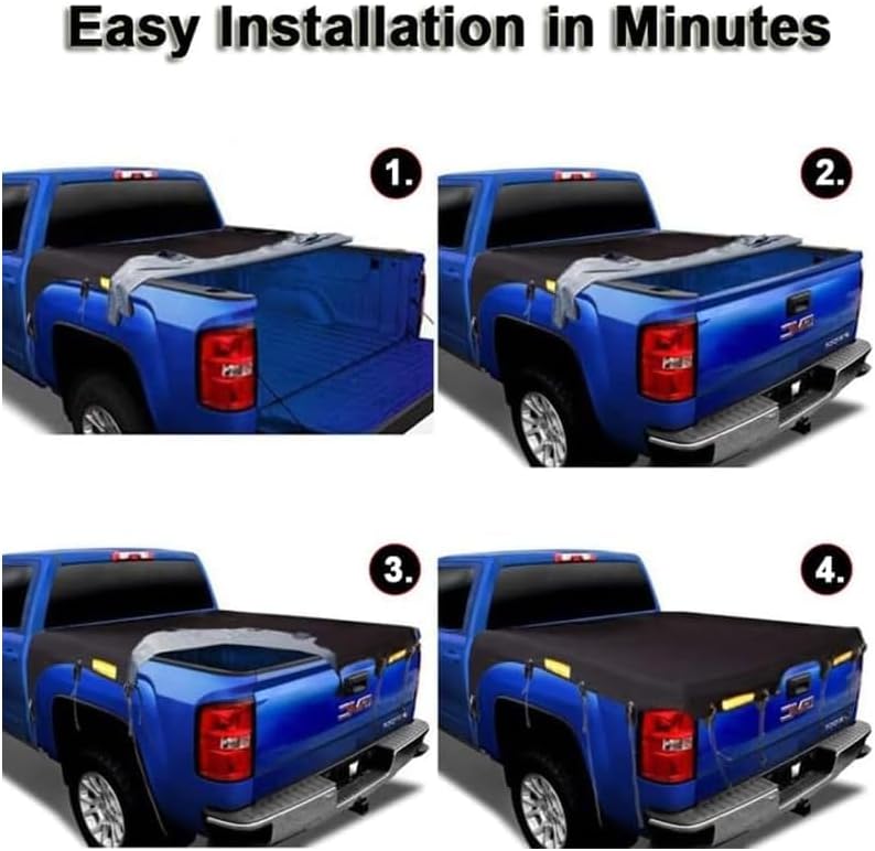 1 Pc Pickup Truck Bed Cover Tarp for GMC Sierra 1500 2014-2018, Weatherproof Cargo Protector Heavy Duty Reflective Bungee Cord Tie Downs,A L177*w185