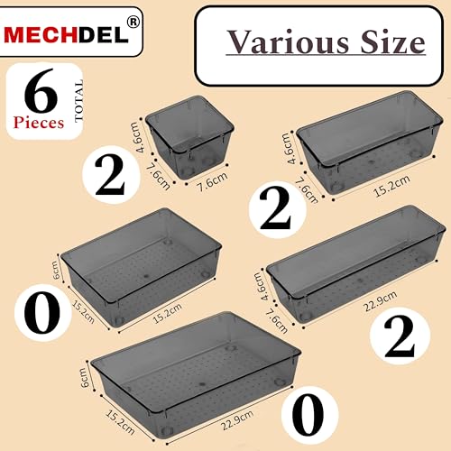 Image of mechdel Desk Drawer Organizer /Trays /Bathroom Drawer Tray /Dividers Plastic Vanity Organizers /Storage Bins For Makeup Cosmetics /Kitchen /Office Drawer /earring organiser (Drawer Organiser - 6PCS)