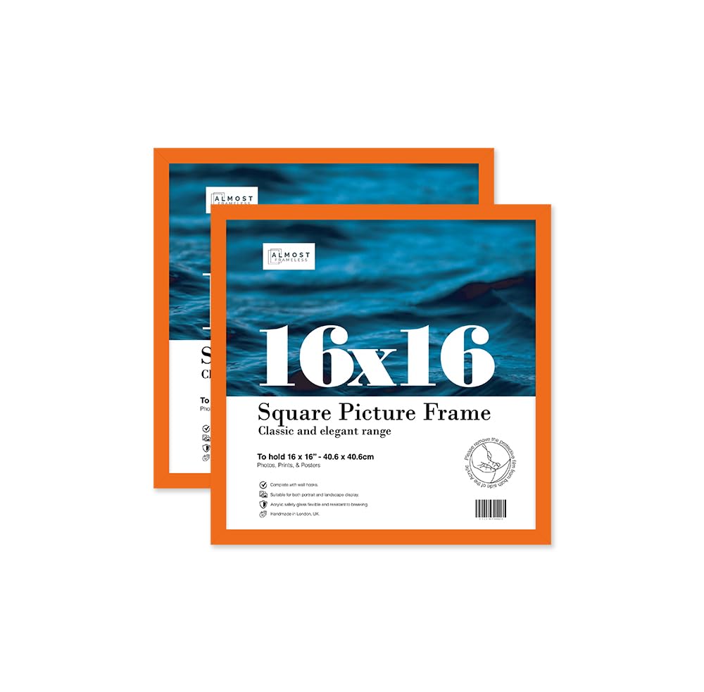 Almost Frameless 16x16 Orange Picture Frame Set of 2, Display 16x16 Picture Gallery Wall, Poster, Photo, Artwork, or Print, Orange, Square โ image 1
