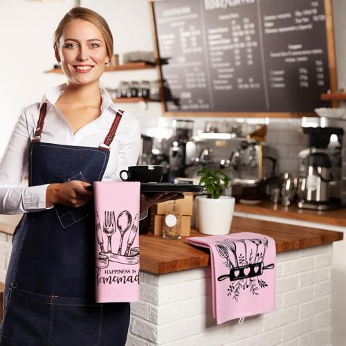 Image of Bencailor 6 Pcs Pink Kitchen Towels Decorative Sets Dish Towels Absorbent Fast Drying Hand Tea Vintage Hanging Reusable Cleaning Dishcloths for Cooking Farmhouse Bathroom Accessory