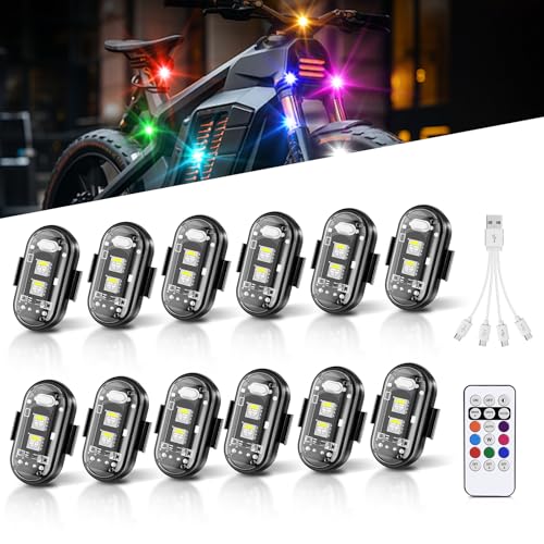 SS VISION 12Pcs Wireless LED Strobe Lights 8 Colors 10 Flash Modes USB Charging High Brightness Waterproof Anti-Collision Led Flashing Emergency Warning Light for Car Drone