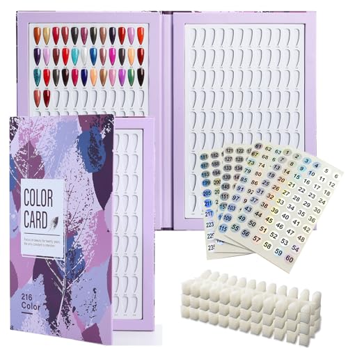 Acycoin2A 216 Nail Color Chart Display Gel Nagellack Farbbuch mit 240 künstlichen Nagelspitzen und Aufkleber Nummer (A)