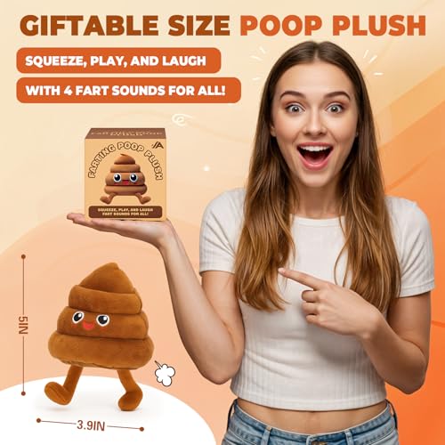 Funny Poop Plush Toy with 4 Fart Sounds – Fart Blaster Noise Maker – Realistic Fake Poop for Pranks, Jokes – Funny Gag Gift for Pets, Kids, Adults