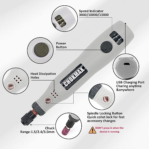CHOKMAX Mini Multifunktionswerkzeug, 3.7V Li-ion Mini Rotary Multi-Tool Kit mit variabler Geschwindigkeit, 42pcs Zubehör Kit elektrische Tool DIY Schleifer zum Polieren, Reinigen und Gravieren