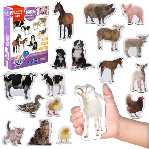 Kühlschrankmagnete für Kinder - Realistische Bauernhof Tiere Magnete (18 PCS) - Große Farmtier Magnete Kleinkinder - Montessori Lernspielzeug Zuhause & Kindergarten - Geschenk für Kinder - Magdum
