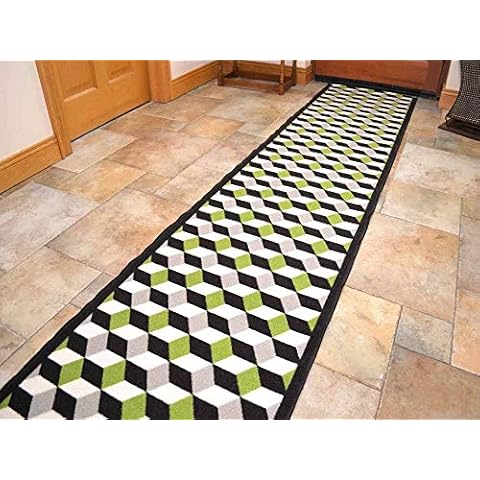 Green Cubes 3D Non Slip Machine Washable Cut To Size Runner Rugs (2ft 2" x 9ft (66cm x 274cm)) Cover
