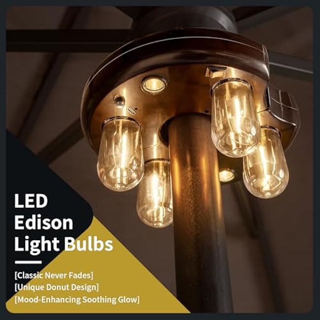 Patio Umbrella Light LED Edison Bulbs Rechargeable Cordless Brown