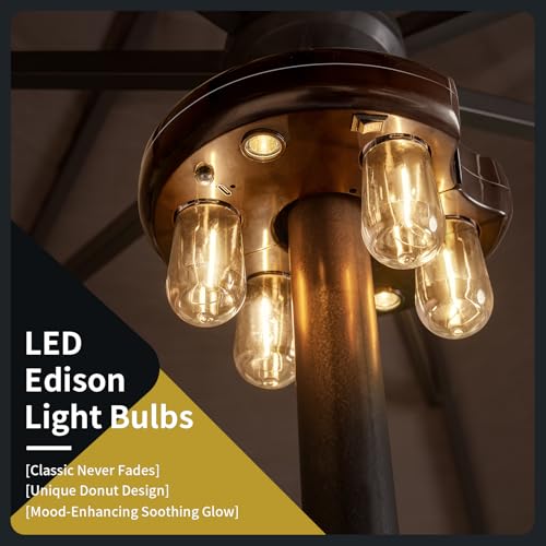 Image of Patio Umbrella Light with Remote Control, Rechargeable Cordless LED Edison Bulbs Pole Light with 10 Brightness Levels for Garden, Patio, Backyard, Camping or BBQ - Brown (1 Pack)