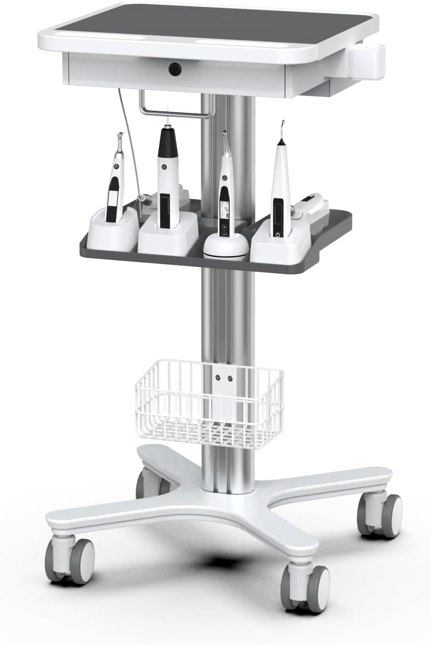 Dental Clinic Trolley Cart with Oral Scanner Holder and Equipment Pallet,Hospital Mobile Workstation with Laptop Tray and Silent Wheels, for Office School Salon Lab etc.