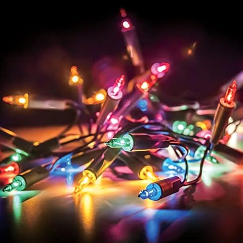 The Christmas Workshop 75230 100 Multi-Coloured Christmas Tree Lights / Static Shadeless Fairy Lights / 7.9m Length / Mains Operated / Efficient Indoor Lights / Replaceable Push-In Bulbs Cover