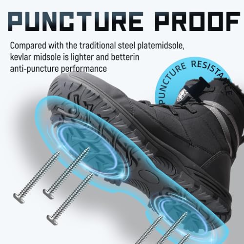 ANGRYRAM Winter Steel Toe Boots for Men - 9-Inch High Top Warm Comfortable Safety Boots with Puncture Proof, Non Slip, Indestructible Construction3