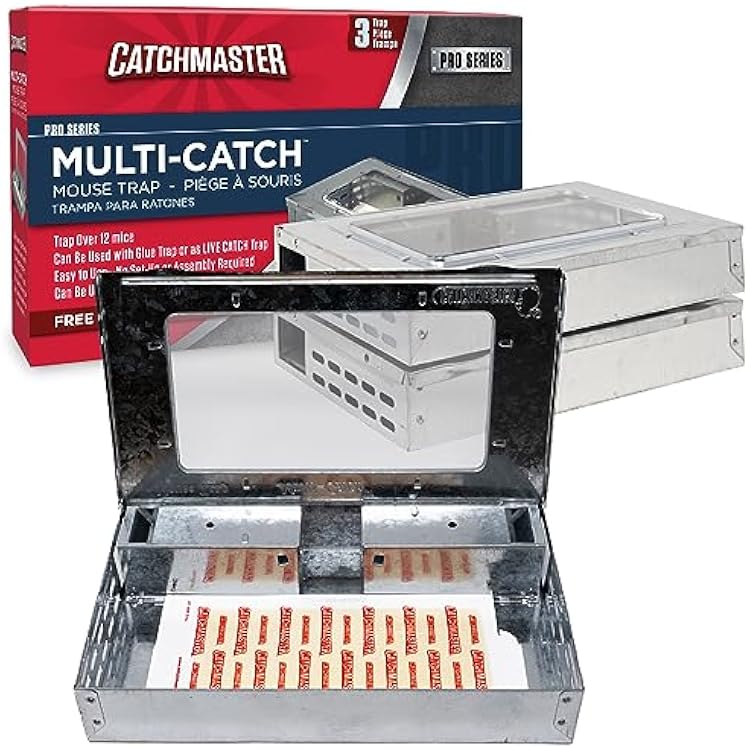 Catchmaster Multi-Catch Mouse Trap 3-Pack, Humane Mouse Traps Indoor for Home, Includes Replaceable Glue Board, Live Catch Pest Control for Garage & Shed