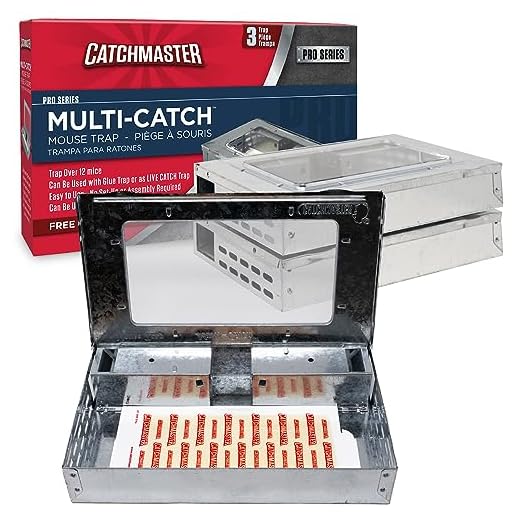 Multi-Catch Mouse Trap by Catchmaster - 3 Count, Ready to Use Indoors & Outdoors. Glue Adhesive Sticky Board Metal Long-Lasting Reusable Simple Humane Non-Toxic Pet-Safe Child-Safe