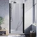 ELEGANT Frameless Pivot Shower Door 34 in. W x 72 in. H Pivot Swing Shower Doors with 1/4 in. Clear Tempered Shower Glass Panel in Matte Black Semi-Frameless Hinged Shower Door