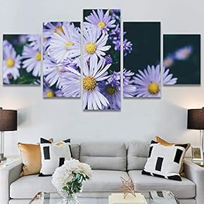 SIGNWIN 5 Panel Canvas Wall Art Purple Petals...