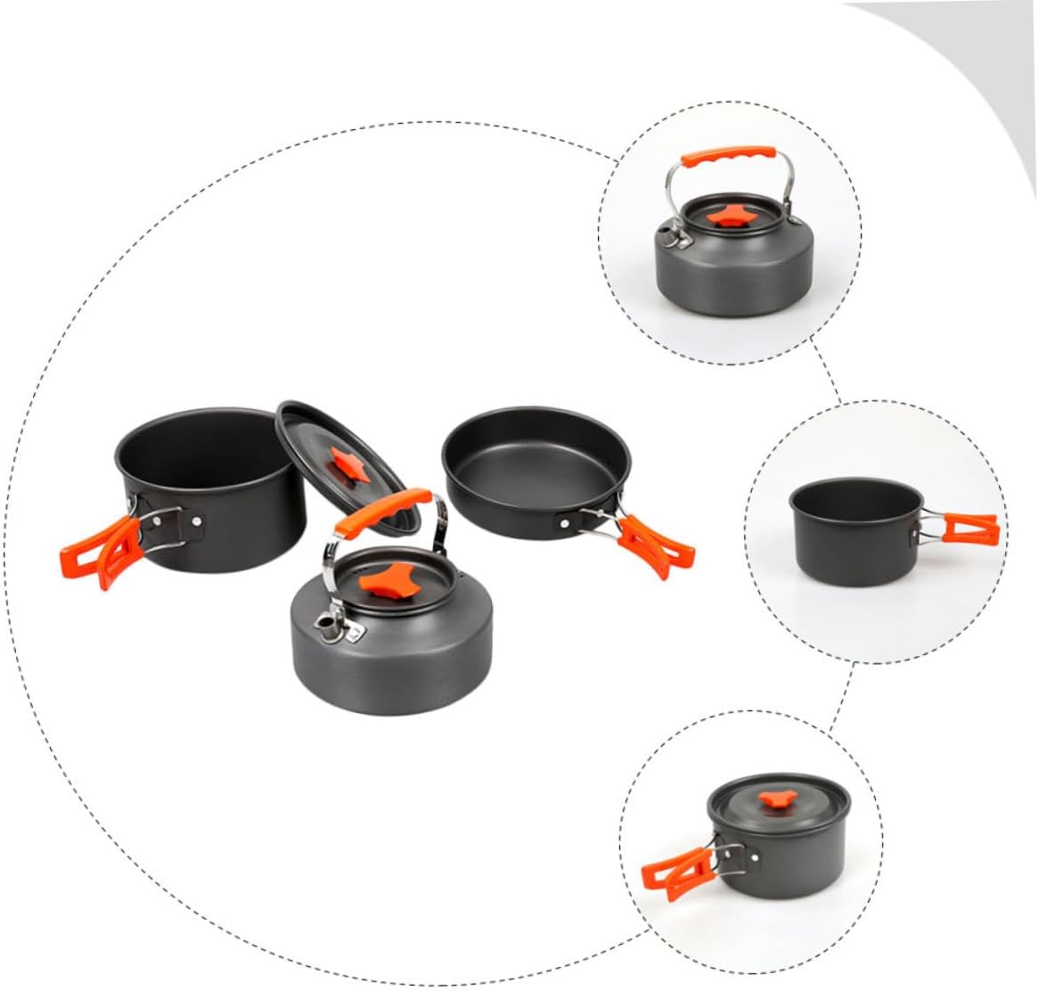 Abaodam Portable Camping Cookware Set 2-3 Person Outdoor Pot and Pans Kettle Lightweight Stainless Steel for Picnics Hiking and RV Trips