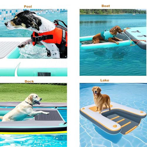 HEYLIFE Dog Safety Rampen Inflatable Dog Ramp Floating Dock Water Raft Ladder for Pool Up to 220LBS Borange 4ft x 3ft x 4in