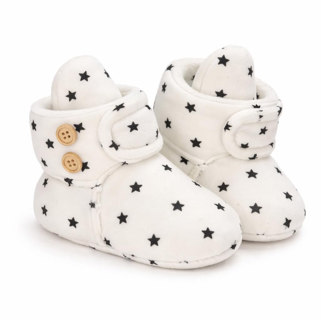 Baby Booties, Silver Stars, Soft Fabric, Button Detail, Infant Footwear-image-22