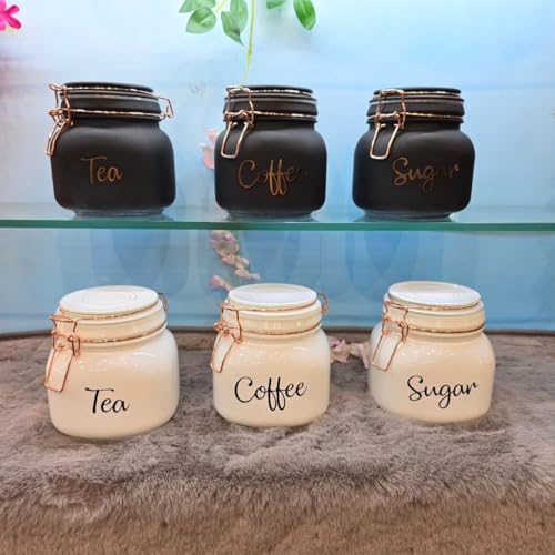 Image of White Glass Storage Airtight Tea Coffee Sugar containers for Kitchen Storage Container with Lid for Tea Coffee & Sugar, Dry Fruit Jars, Storage Box, Set of 3 (3, mt-3)